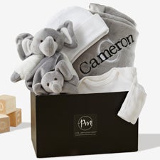 Embroidered Satin Trim Grey Baby Blanket with Clothes Set - 40825