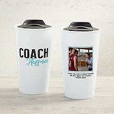 Thanks Coach Personalized 12 oz. Double-Wall Ceramic Travel Mug  - 40847