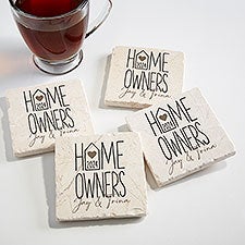 Home Owners Personalized Tumbled Stone Coaster Set  - 40867