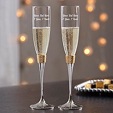 Engraved Message Gold Hammered Champagne Flute Set  - 40962