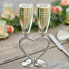 Connected Hearts Engraved Message Wedding Flute Set - 40963