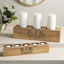 Stamped Elegance Personalized Wedding Wood Candle Holder  - 41033