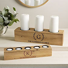 Laurel Initial Personalized Wood Candle Holder  - 41038