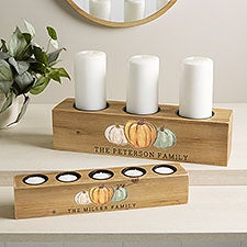 Fall Family Pumpkins Personalized Wood Candle Holder  - 41039