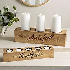 Thankful Personalized Wood Candle Holder  - 41041