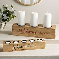 Personalized Wood Candle Holder - Welcome To Our Home - 41054