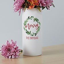 Personalized White Flower Vase - Watercolor Wreath - 41071