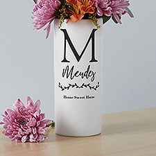 Personalized White Cylinder Vase - Family Initial - 41073