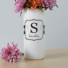Personalized White Flower Vase - Black & White Buffalo Check - 41084