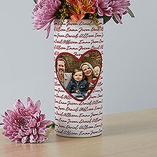 Family Heart Photo Personalized White Flower Vase  - 41098