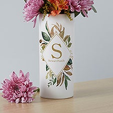 Personalized White Flower Vase - Initial Greenery - 41105