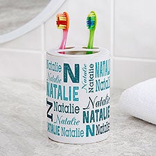 Repeating Name Personalized Ceramic Toothbrush Holder  - 41146