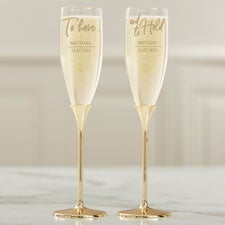 To Have & To Hold Personalized Gold Wedding Flute Set  - 41187