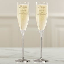 Wedding Couple Personalized Silver Flute Set  - 41190