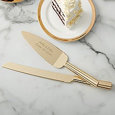 Wedding Couple Engraved Gold Cake Knife & Server Set  - 41193