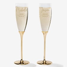 Modern Personalized Gold Wedding Flute Set - 41197