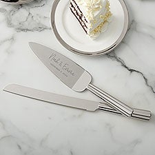 Modern Engraved Silver Cake Knife & Server Set  - 41198