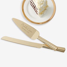 Modern Engraved Gold Cake Knife  Server Set  - 41199