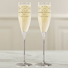Anniversary Toast Personalized Silver Flute Set  - 41204
