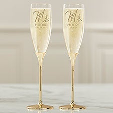 Personalized Gold Wedding Flute Set - Stamped Elegance - 41207