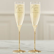 Personalized Gold Wedding Flute Set - Natural Love - 41213