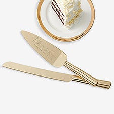 Elegant Couple Engraved Gold Cake Knife  Server Set - 41217