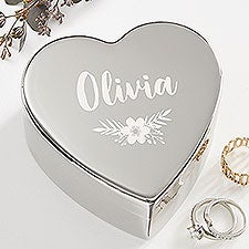 Personalized Silver Heart Keepsake Box - Floral Reflections - 41262