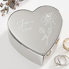 Personalized Silver Heart Keepsake - Birth Month Single Flower - 41268