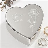 Personalized Silver Heart Keepsake - Birth Month Single Flower - 41268