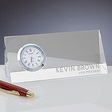 Bold Style Office Engraved Crystal Desk Clock Name Plate  - 41522