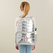 Metallic Silver Embroidered Puffer Backpack  - 41533