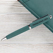 Personalized Logo Leatherette Pen- Teal  - 41625