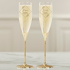 Botanical Wedding Personalized Gold Classic Flute Set - 41682