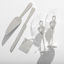 Engraved Infinity Wedding Flutes Servers Gift Set - 41685