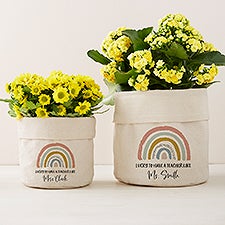 Personalized Canvas Flower Planter - Boho Rainbow Teacher  - 41697