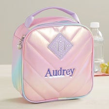 Chevron Quilted Rhinestone Embroidered Lunch Bag - 41767