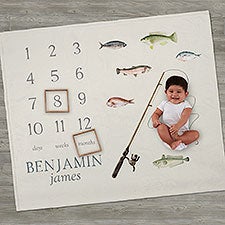 Gone Fishing Personalized Milestone Fleece Blanket  - 41772