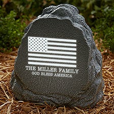 American Flag Personalized LED Outdoor Garden Stone  - 41794