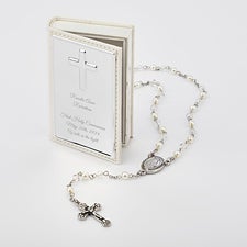 Engraved Pearlescent White Rosary and Keepsake Box - 41823