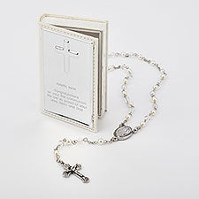 Engraved Childrens Pearlescent White Rosary and Keepsake Box - 41825