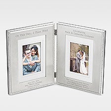 Engraved Wedding Silver Beaded Double Picture Frame - 41906
