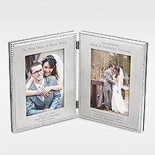 Engraved Wedding Silver Beaded Double Picture Frame - 41906