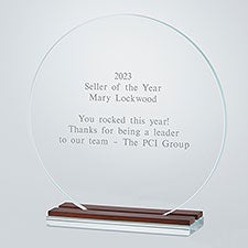 Engraved Recognition Round Glass and Wood Award - 42141