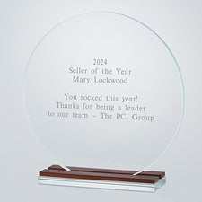 Engraved Recognition Round Glass and Wood Award - 42141