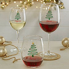 Abstract Christmas Tree Personalized Wine Glass Collection  - 42422