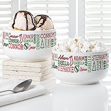 Holiday Repeating Name Personalized Snack Bowl  - 42472