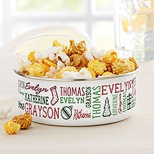 Holiday Repeating Name Personalized Enamel Bowl with Lid  - 42473