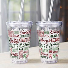 Holiday Repeating Name Personalized Insulated Acrylic Tumbler  - 42474