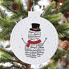 Snowman Repeating Name Personalized White Enamel Ornament - 42498
