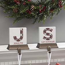 Classic Holiday Plaid Personalized Christmas Stocking Holder  - 42736